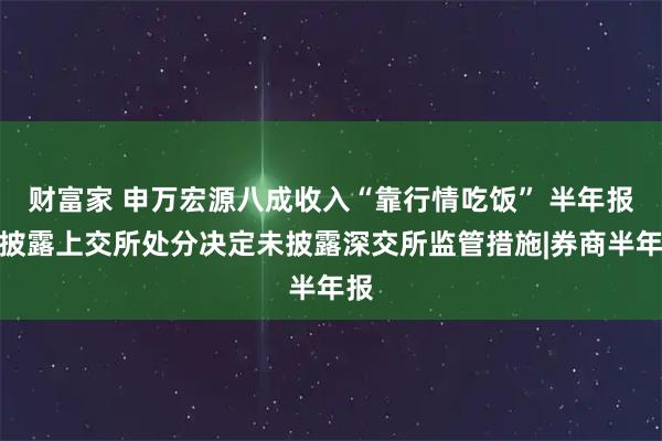 财富家 申万宏源八成收入“靠行情吃饭” 半年报仅披露上交所处分决定未披露深交所监管措施|券商半年报
